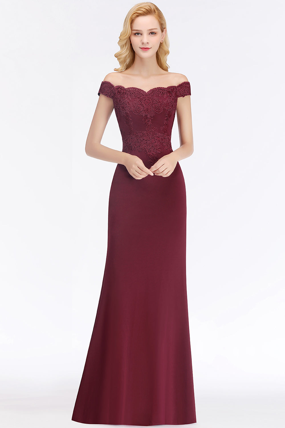 Elegant Mermaid Off-the-Shoulder Burgundy Bridesmaid Dresses with Lace-Babyonlines