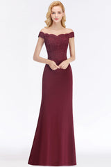 Elegant Mermaid Off-the-Shoulder Burgundy Bridesmaid Dresses with Lace-Babyonlines