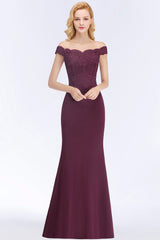 Elegant Mermaid Off-the-Shoulder Burgundy Bridesmaid Dresses with Lace-Babyonlines