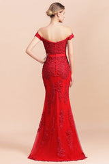 Elegant Mermaid Off the Shoulder Red Lace Appliques Bridesmaid dresses-Babyonlines
