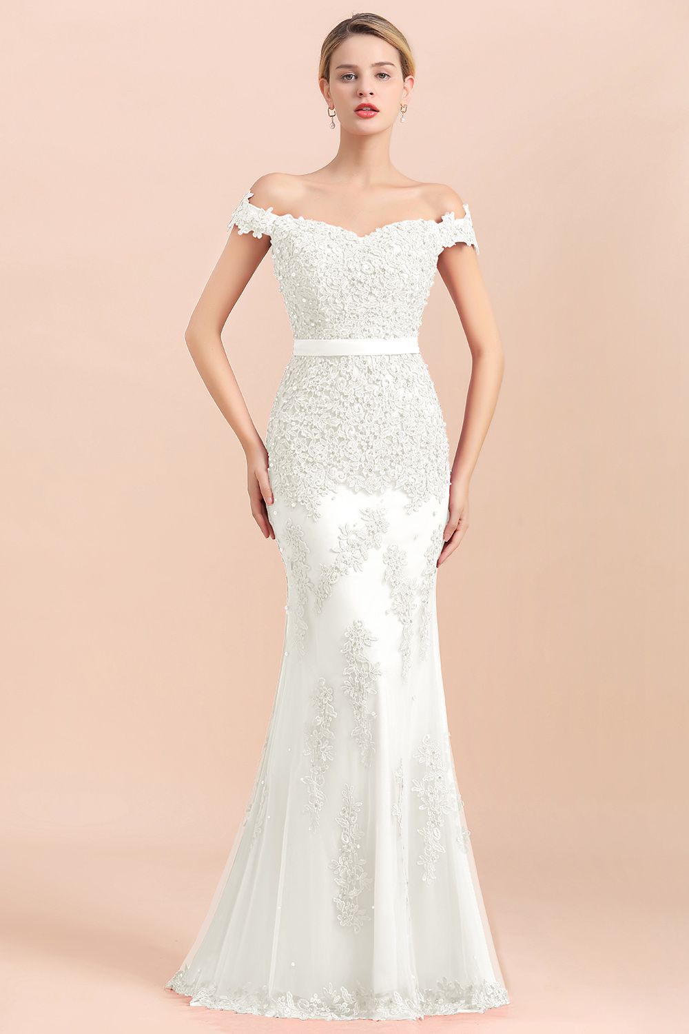 Elegant Mermaid Off the Shoulder Red Lace Appliques Bridesmaid dresses-Babyonlines