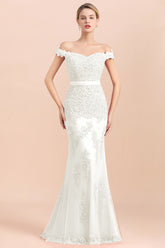 Elegant Mermaid Off the Shoulder Red Lace Appliques Bridesmaid dresses-Babyonlines