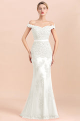 Elegant Mermaid Off the Shoulder Red Lace Appliques Bridesmaid dresses-Babyonlines