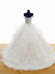 Elegant Off-the-shoulder Ball Gown Wedding Dress with Tiered Organza Skirt