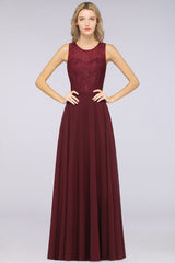 Elegant Roud Neckline Sleeveless Burgundy Lace Bridesmaid Dress Online-Babyonlines