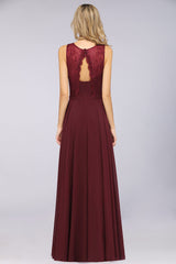 Elegant Roud Neckline Sleeveless Burgundy Lace Bridesmaid Dress Online-Babyonlines