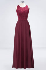Elegant Roud Neckline Sleeveless Burgundy Lace Bridesmaid Dress Online-Babyonlines