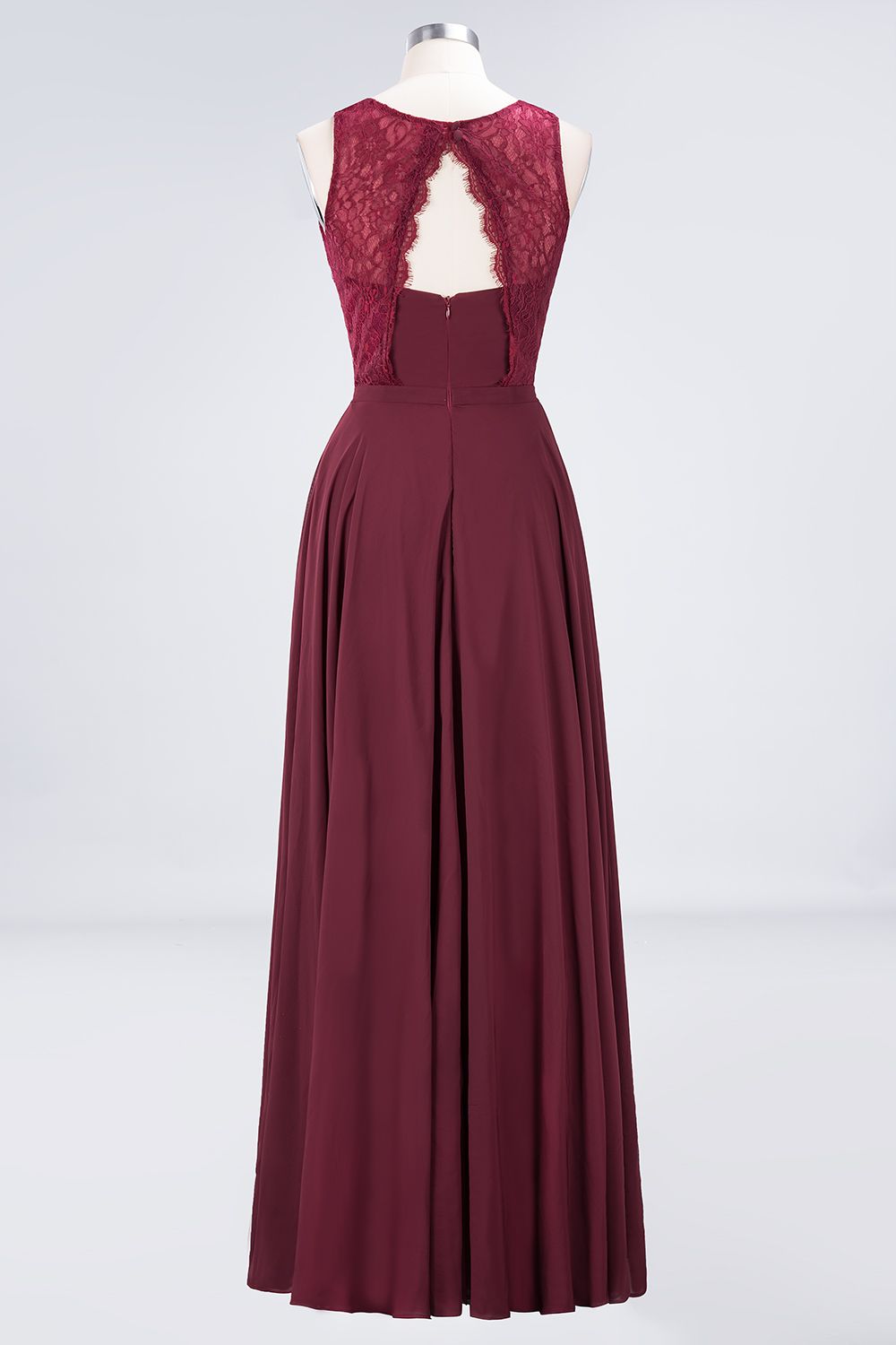Elegant Roud Neckline Sleeveless Burgundy Lace Bridesmaid Dress Online-Babyonlines