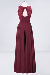 Elegant Roud Neckline Sleeveless Burgundy Lace Bridesmaid Dress Online-Babyonlines