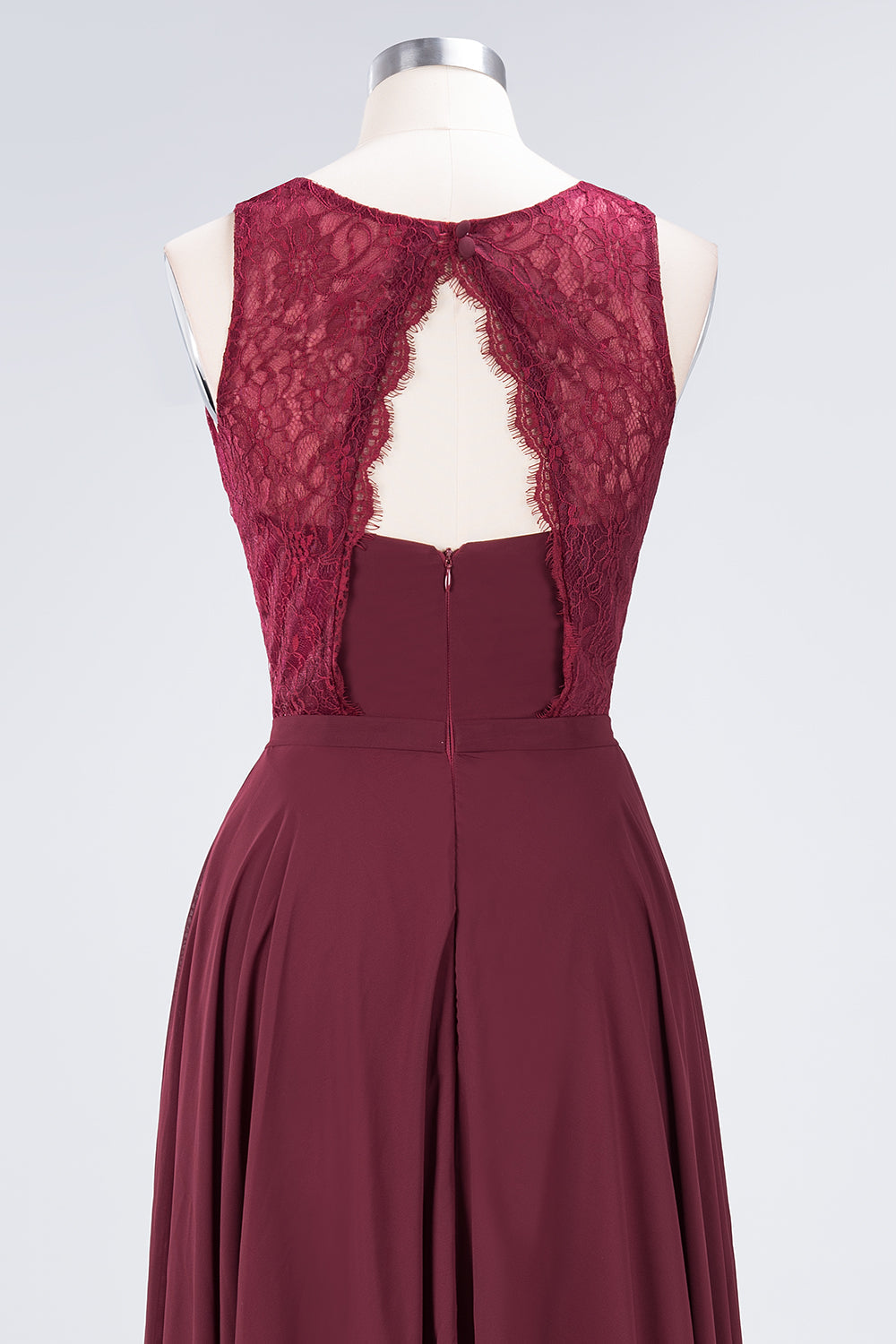 Elegant Roud Neckline Sleeveless Burgundy Lace Bridesmaid Dress Online-Babyonlines
