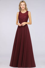 Elegant Roud Neckline Sleeveless Burgundy Lace Bridesmaid Dress Online-Babyonlines