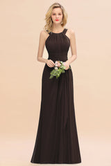 Elegant Round Neck Sleeveless Bridesmaid Dress with Ruffles-Babyonlines