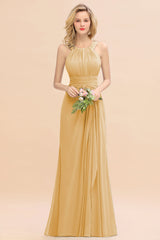 Elegant Round Neck Sleeveless Bridesmaid Dress with Ruffles-Babyonlines