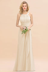Elegant Round Neck Sleeveless Bridesmaid Dress with Ruffles-Babyonlines
