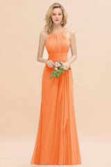 Elegant Round Neck Sleeveless Bridesmaid Dress with Ruffles-Babyonlines