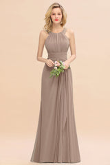 Elegant Round Neck Sleeveless Bridesmaid Dress with Ruffles-Babyonlines