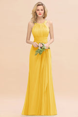 Elegant Round Neck Sleeveless Bridesmaid Dress with Ruffles-Babyonlines
