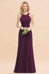 Elegant Round Neck Sleeveless Bridesmaid Dress with Ruffles-Babyonlines