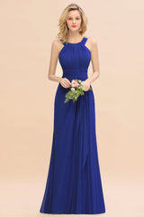 Elegant Round Neck Sleeveless Bridesmaid Dress with Ruffles-Babyonlines