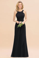 Elegant Round Neck Sleeveless Bridesmaid Dress with Ruffles-Babyonlines