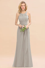 Elegant Round Neck Sleeveless Bridesmaid Dress with Ruffles-Babyonlines