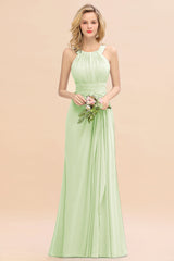 Elegant Round Neck Sleeveless Bridesmaid Dress with Ruffles-Babyonlines
