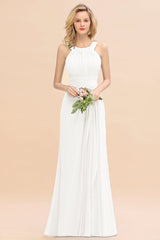 Elegant Round Neck Sleeveless Bridesmaid Dress with Ruffles-Babyonlines