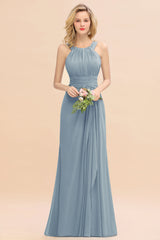 Elegant Round Neck Sleeveless Bridesmaid Dress with Ruffles-Babyonlines