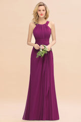 Elegant Round Neck Sleeveless Bridesmaid Dress with Ruffles-Babyonlines