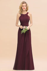 Elegant Round Neck Sleeveless Bridesmaid Dress with Ruffles-Babyonlines