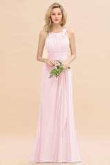 Elegant Round Neck Sleeveless Bridesmaid Dress with Ruffles-Babyonlines