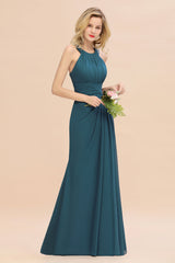 Elegant Round Neck Sleeveless Bridesmaid Dress with Ruffles-Babyonlines