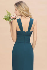 Elegant Round Neck Sleeveless Bridesmaid Dress with Ruffles-Babyonlines