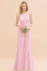 Elegant Round Neck Sleeveless Bridesmaid Dress with Ruffles-Babyonlines