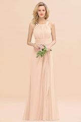 Elegant Round Neck Sleeveless Bridesmaid Dress with Ruffles-Babyonlines