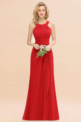 Elegant Round Neck Sleeveless Bridesmaid Dress with Ruffles-Babyonlines