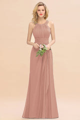 Elegant Round Neck Sleeveless Bridesmaid Dress with Ruffles-Babyonlines