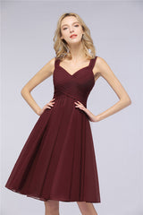 Elegant Ruffle Straps Short Burgundy Bridesmaid Dresses Online-Babyonlines