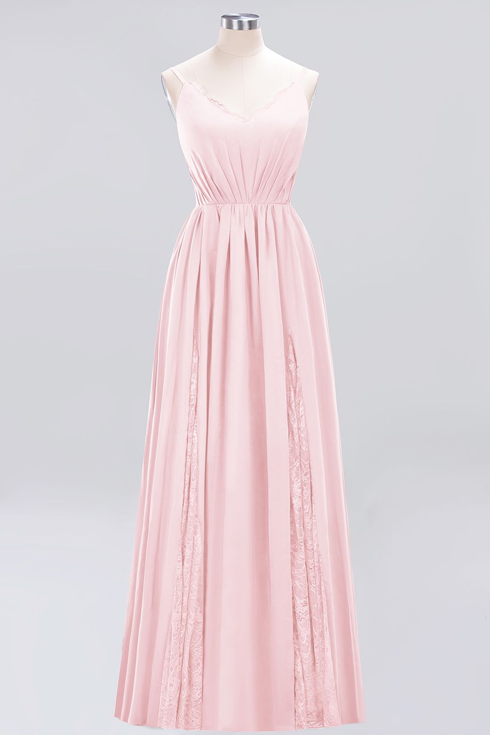 Elegant Spaghetti Straps Long Bridesmaid Dress Lace V-Neck Maid of Honor Dress-Babyonlines