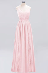 Elegant Spaghetti Straps Long Bridesmaid Dress Lace V-Neck Maid of Honor Dress-Babyonlines