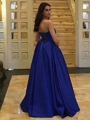 Elegant Strapless Satin Floor-length Ball Gown Prom Dresses