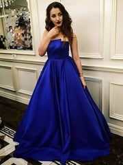 Elegant Strapless Satin Floor-length Ball Gown Prom Dresses