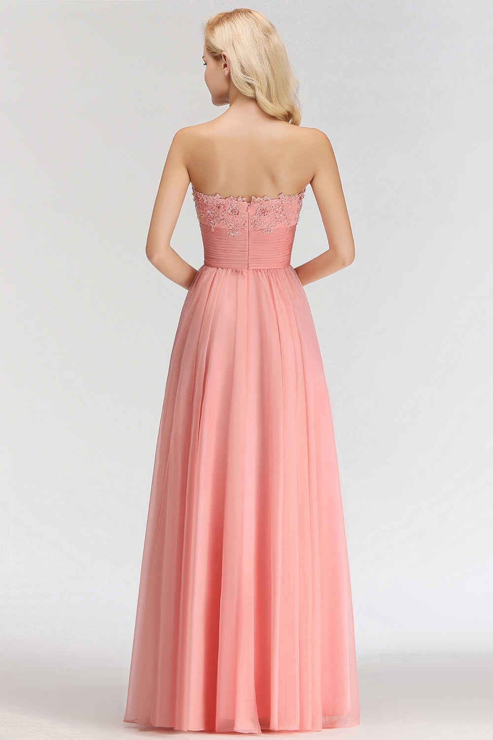 Elegant Sweetheart Ruffle Pink Bridesmaid Dresses with Appliques-Babyonlines
