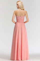 Elegant Sweetheart Ruffle Pink Bridesmaid Dresses with Appliques-Babyonlines