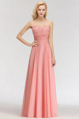 Elegant Sweetheart Ruffle Pink Bridesmaid Dresses with Appliques-Babyonlines