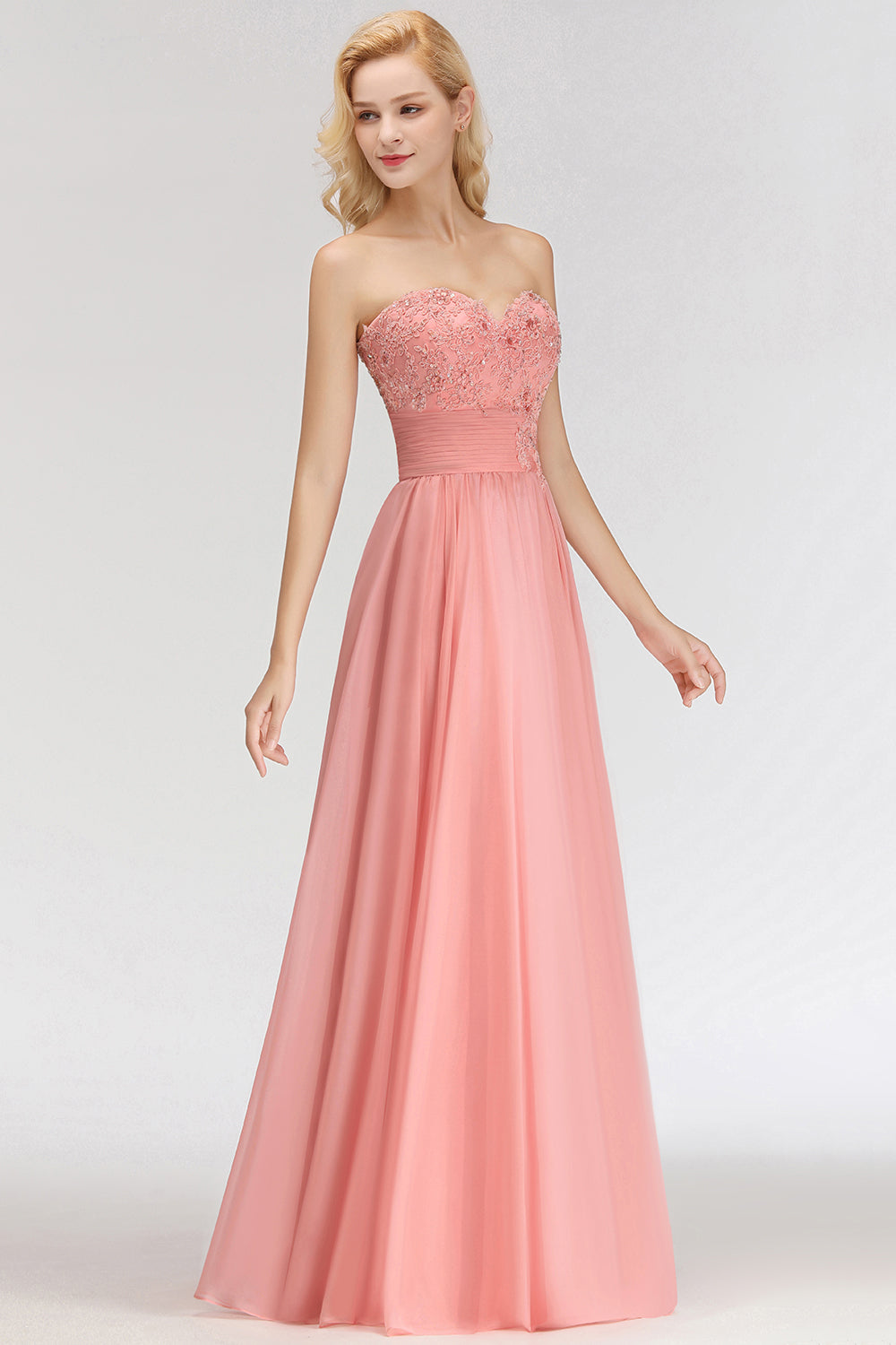 Elegant Sweetheart Ruffle Pink Bridesmaid Dresses with Appliques-Babyonlines