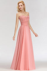 Elegant Sweetheart Ruffle Pink Bridesmaid Dresses with Appliques-Babyonlines