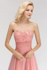 Elegant Sweetheart Ruffle Pink Bridesmaid Dresses with Appliques-Babyonlines