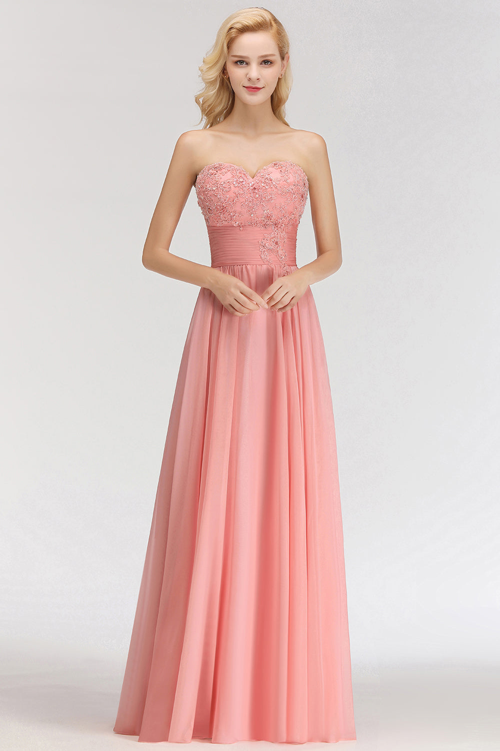 Elegant Sweetheart Ruffle Pink Bridesmaid Dresses with Appliques-Babyonlines