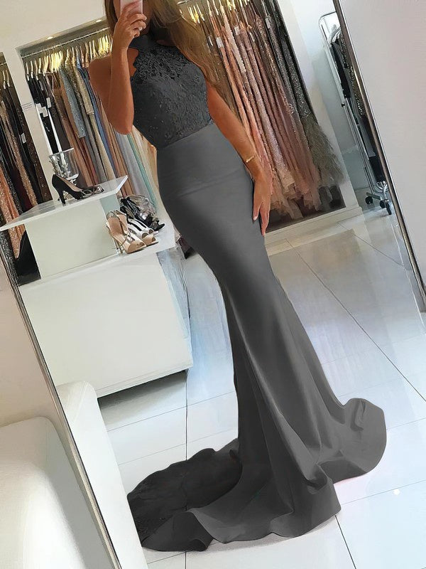 Elegant Trumpet/Mermaid High Neck Prom Dress with Beading and Sweep Train